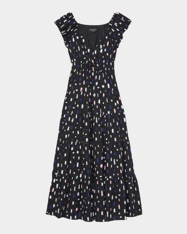 painterly strokes tiered seersucker midi dress